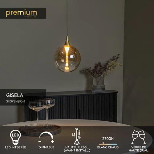 Lucide GISELA - Suspension - Ø 16 cm - LED Dim. - 1x5W 2700K - Ambre | Premium - USP